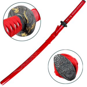 Sabre japonais blade tresse rouge 104 cm avec support