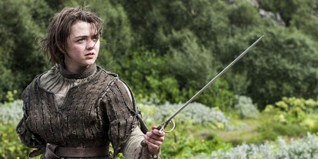 Arya Stark flees King's Landing with Needle.