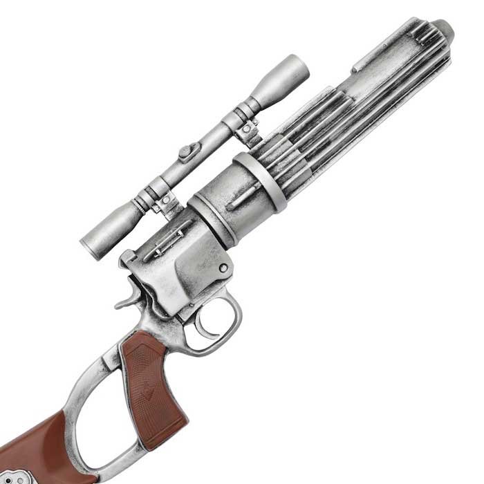 Primer plano del cañón de resina del blaster de Boba Fett