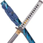 Katana funcional de Ghost of Tsushima, primer plano del mango y la vaina