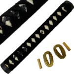 Disassembled stingray skin handle covered with black cotton braid from the Ten Ryu Katana blade.