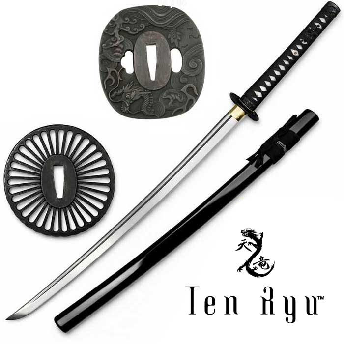Ten Ryu katana carbon steel 1045 black scabbard traditional japanese sword