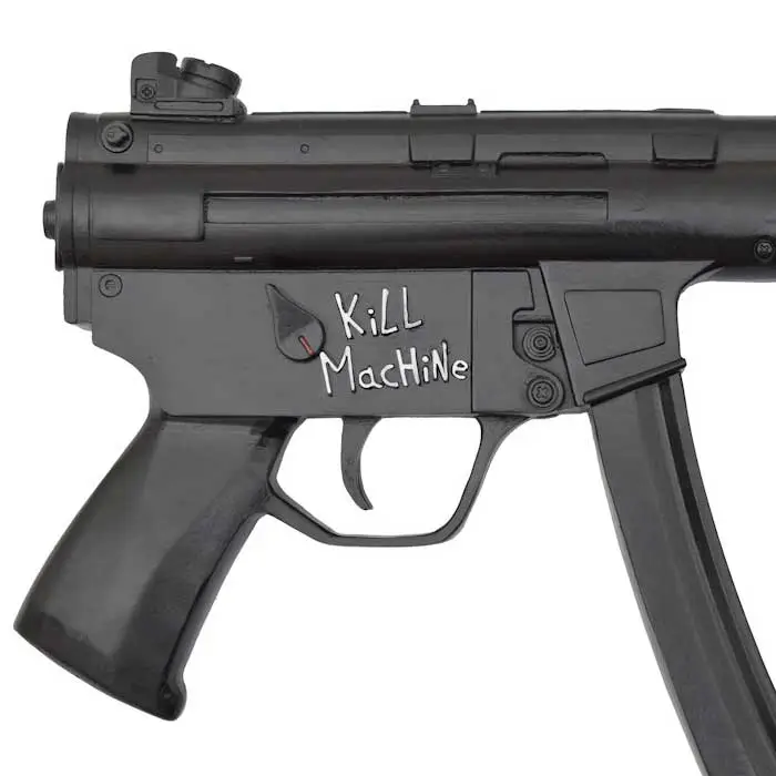 pistolet Deadpoll, gros plan sur l'inscription Kill Machine