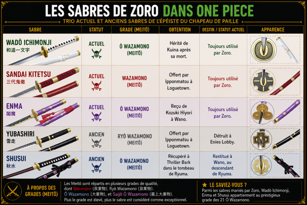 Zoro's Current and Past Katanas in One Piece