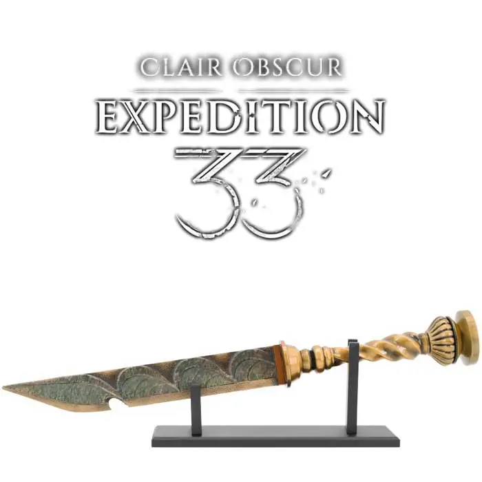 Épée de Gustave Clair Obscur sur son support à poser en bois