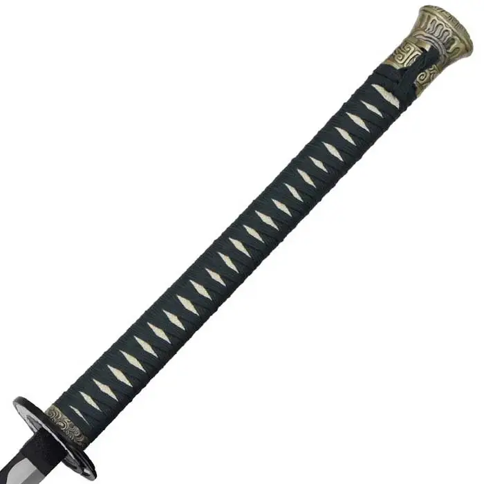 Katana Moonveil 143cm Elden Ring poignée bois recouverte d'une imitation peau de raie entouré d'une tresse en coton verte