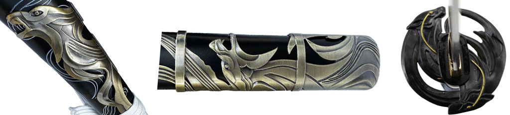 Ghost of Yōtei Weapons, Guard, and wolf-shaped metal piece on the scabbard