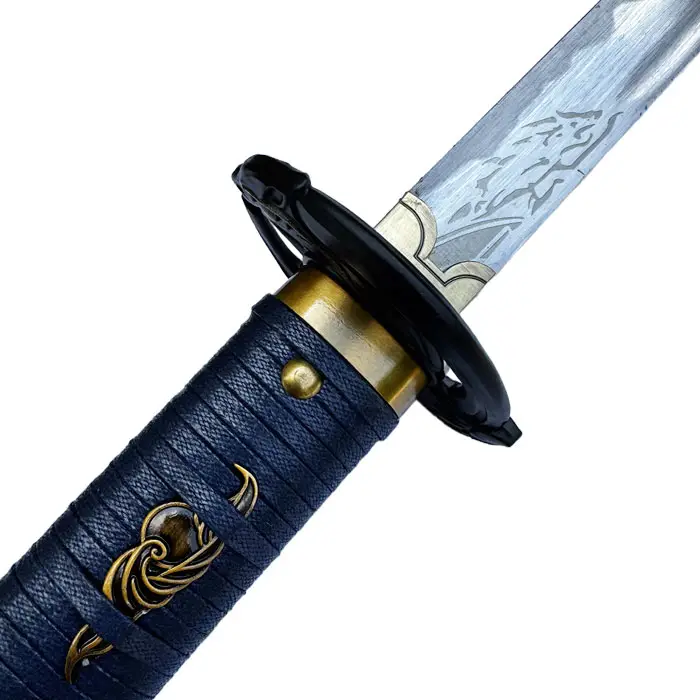 Katana Aranami's Claw, gros plan sur la lame gravée d'un loup